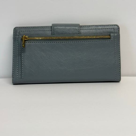 Fossil Wallet Bi-Fold Snap Gray Tan Leather Snap Zip Neutral Lightweight - Picture 2 of 13